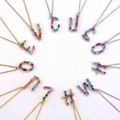 Colorful 5A zirconia 26 alphabet letter pendant necklace for women summer jewelry