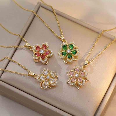 Trendy 5A zircon flower pendant necklace for girls summer jewelry