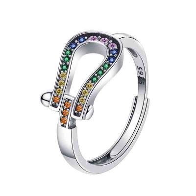 vintage style 925 sterling silver colorful 5A zircon horse buckle rings for women