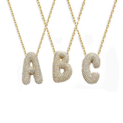 Initial pave setting 5A zircon letter necklace A-Z 26 alphabet letter necklace 18k gold