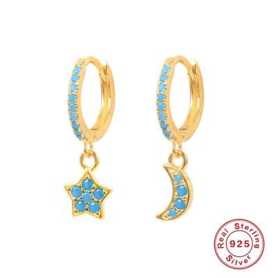 New trendy 925 sterling silver 5A zircon moon and stars hoop earrings for women