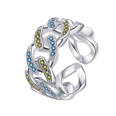 Hip hop style 925 sterling silver colorful 5A zirconia cuban chain rings