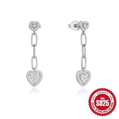 New arrival 925 sterling silver 5A zirconia heart drop earrings for women