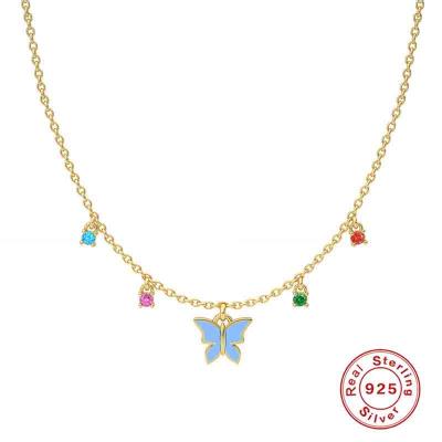 Fashion fine jewelry 925 silver enamel butterfly pendant choker necklace