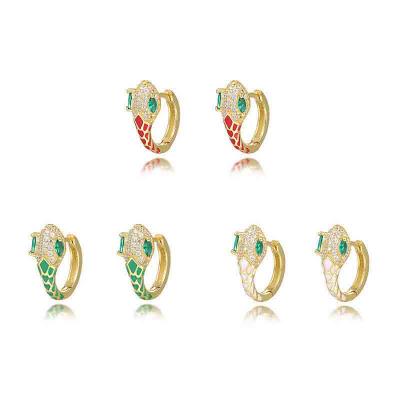 Colorful enamel 925 sterling silver snake hoop earrings for ladies