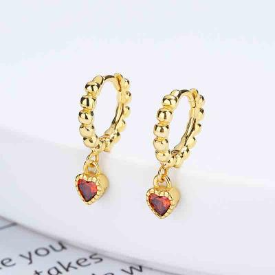 Stylish 925 sterling silver AAA zircon heart drop hoop earrings for women