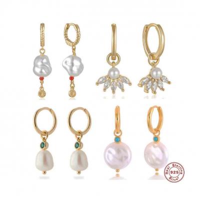 Creativity style 925 sterling silver baroque freshwater pearl drop earrings for ladies