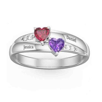 Custom 925 sterling silver engrave double heart ring