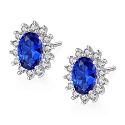 Princess Diana style 925 sterling silver gemstone CZ earrings for Ladies