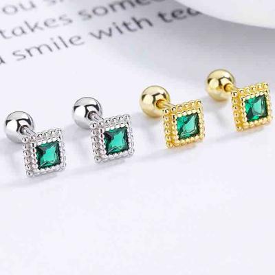 Fashion 925 sterling silver gemstone emerald stud earrings hyposensitivity for women summer jewelry 