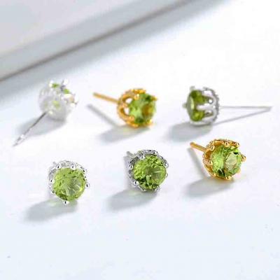 New arrival 925 sterling silver natural gemstone olive green stud earrings for ladies