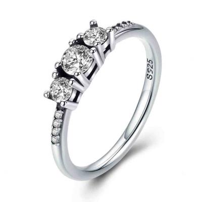 925 sterling silver three zircon stone fine women ring