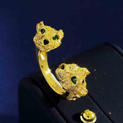 Punk style 18k gold plated AAA zircon adjustable double leopard rings for lover gifts