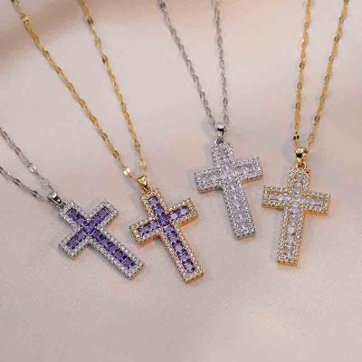 Niche design AAA zircon cross pendant necklace 14K gold for women