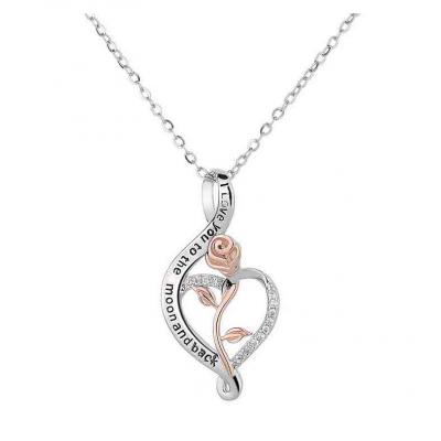 Best wishes letter 925 sterling silver rose pendant necklace for women