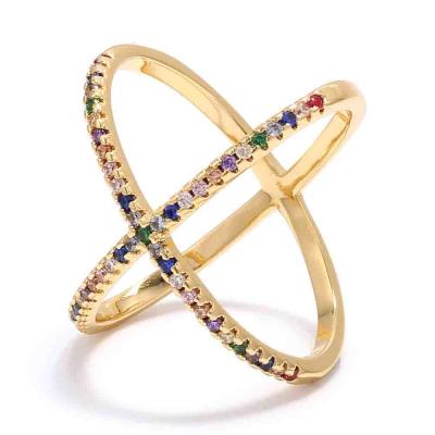 Fine Brass fashion Colourful women gold X zircon ring 