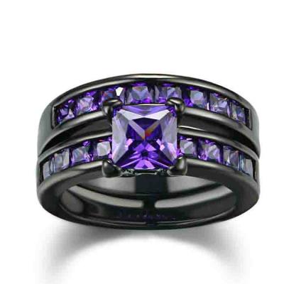 Custom black Brass square zircon fashion couple ring for women 