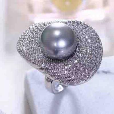 Custom black fashion zircon women cap pearl ring