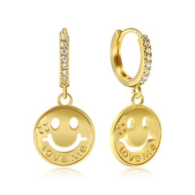 Fashion AAA Zircon Smile Drop Hoop Earrings 18k Gold For Lover Gifts