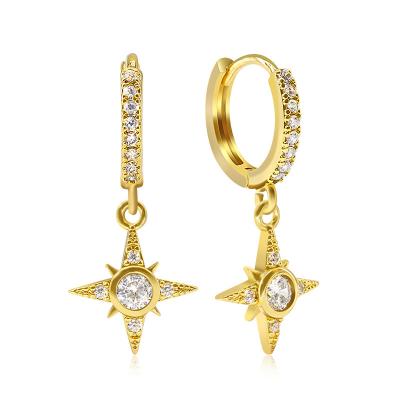 French Style 5A Zircon Star Drop Earrings 18k Gold For Women