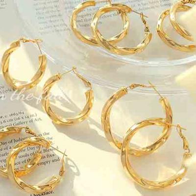 French Style Stainless Steel Chunky Twisted Hoop Earrings Ladies Jewelry