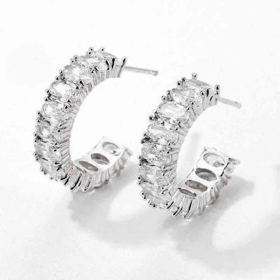 Geometric 5A zircon chunky C shaped hoop earrings 14k 18k gold for women