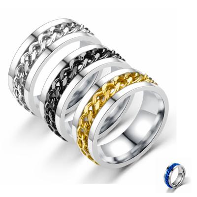 Hot Sale PVD Plating Stainless Steel Men Cuban Chain Rotatable Rings For Lover Gifts