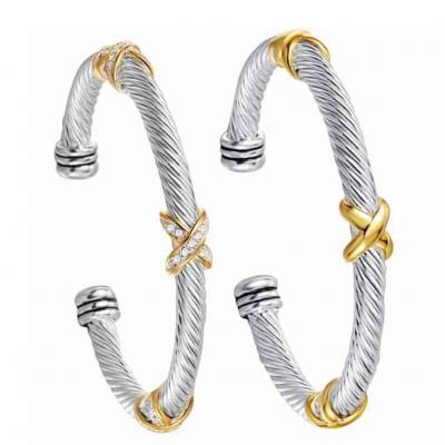 Hot sale Stainless Steel Wire Rope X Charm Cuff Bangle For Unisex