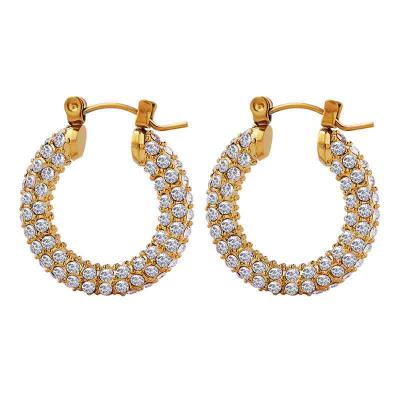 Luxury Full Paved 3A Zircon Stainless Steel Big Hoop Earrings Women