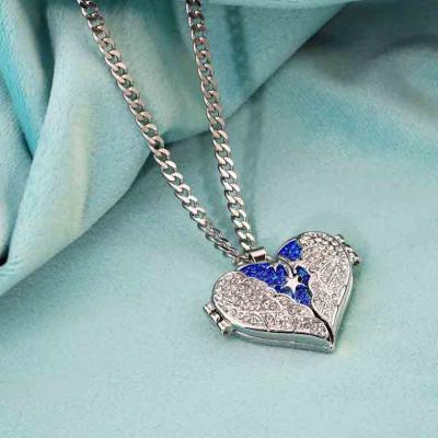 Luxury Stainless Steel Heart Crystal Locket Pendant Necklace For Unisex