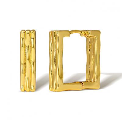 New Arrival Chunky Rectangle Shaped Hoop Clip Earrings 18k Gold For Women