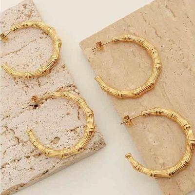 New Fashion 18k Gold Geometric C Shaped Chunky Bamboo Hoop Earrings 2022