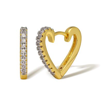 Shiny 3A Zircon Heart Shaped Earrings 18k Gold For Girls