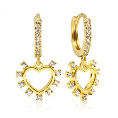 Shiny AAA Zircon Heart Drop Earrings 18k Gold For Ladies