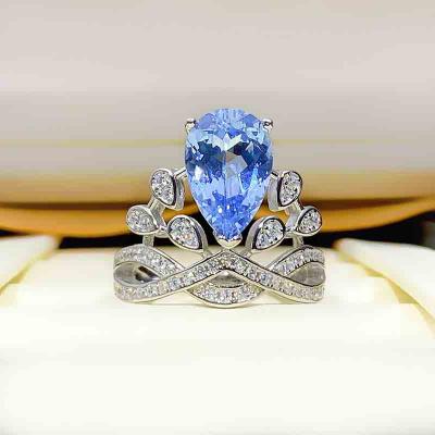 Luxury 925 Sterling Silver Blue Zirconia Gemstone Stone Wedding Ring Engagement Of 5A Cubic Zircon Pear Rings