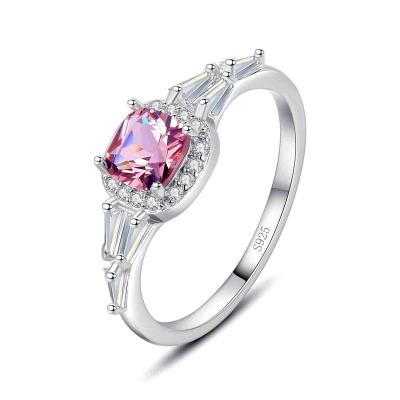 Classic 925 Sterling Silver Ring Square Pink Prong Setting Rings For Women Anniversary