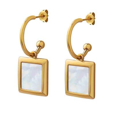 Vintage Stainless Steel Drop Sea Shell Square Shaped Earrings For Women Jewelry