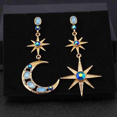 Vintage Stainless Steel Star And Moon AAA Zricon Earrings For Ladies