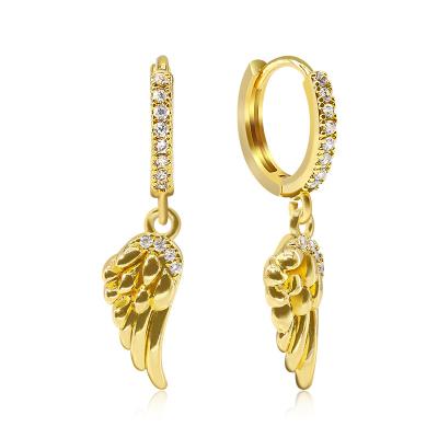 Vintage Style Wing Drop AAA Zircon Earrings Brass 18k Gold For Women