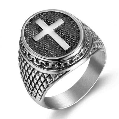 Womens ancient color custom stainless steel stamp corss ring