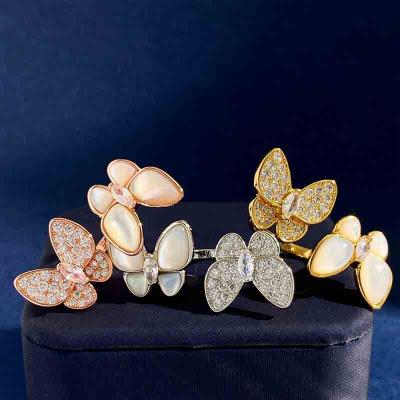 korean style whiter sea shell adjustable double butterfly rings for women