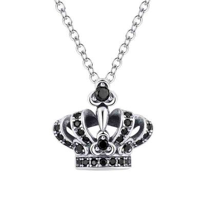 vintage style 925 sterling silver antitque silver plating crown necklaces for women