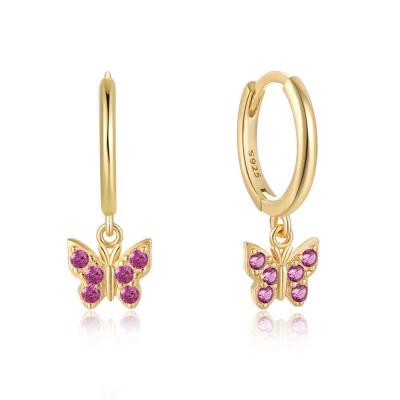 S925 sterling silver 5A zircon butterfly hoop earrings for women summer jewelry