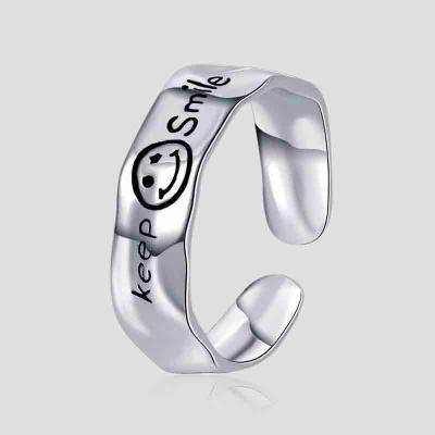 Creative 925 sterling silver custom letter smile rings for lover gifts