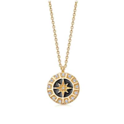 Retro style 5A zirconia enamel color octagram pendant necklace for women