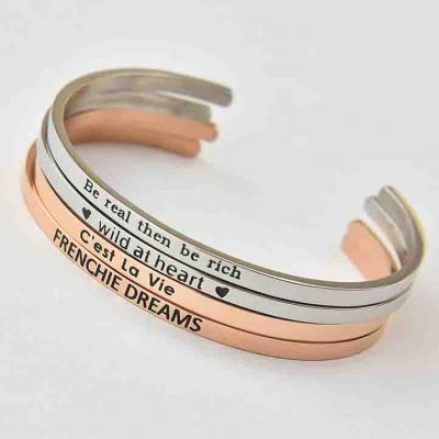 Wholesae custom engrave letter stainless steel cuff bangle bracelet