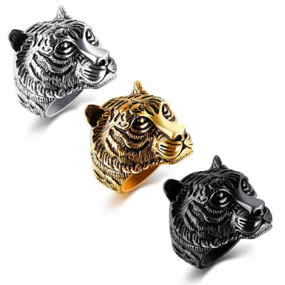 Custom fashion stainless steel animal tiger ring for men