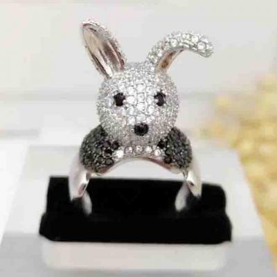 Custom Brass fashion zircon Animal rabbit ring for women 