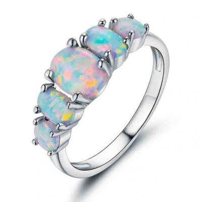 five 925 sterling silver Opal women ring 