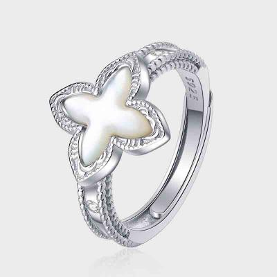 Hot selling 925 sterling silver sea shell four leaf clover rings for ladies jewelry